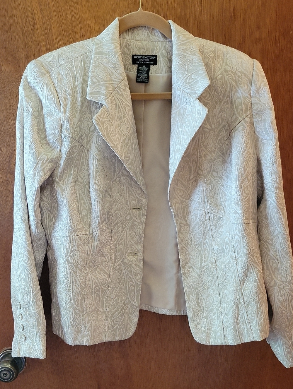 Worthington Cream Paisley-Textured Women's Blazer With Tank Top